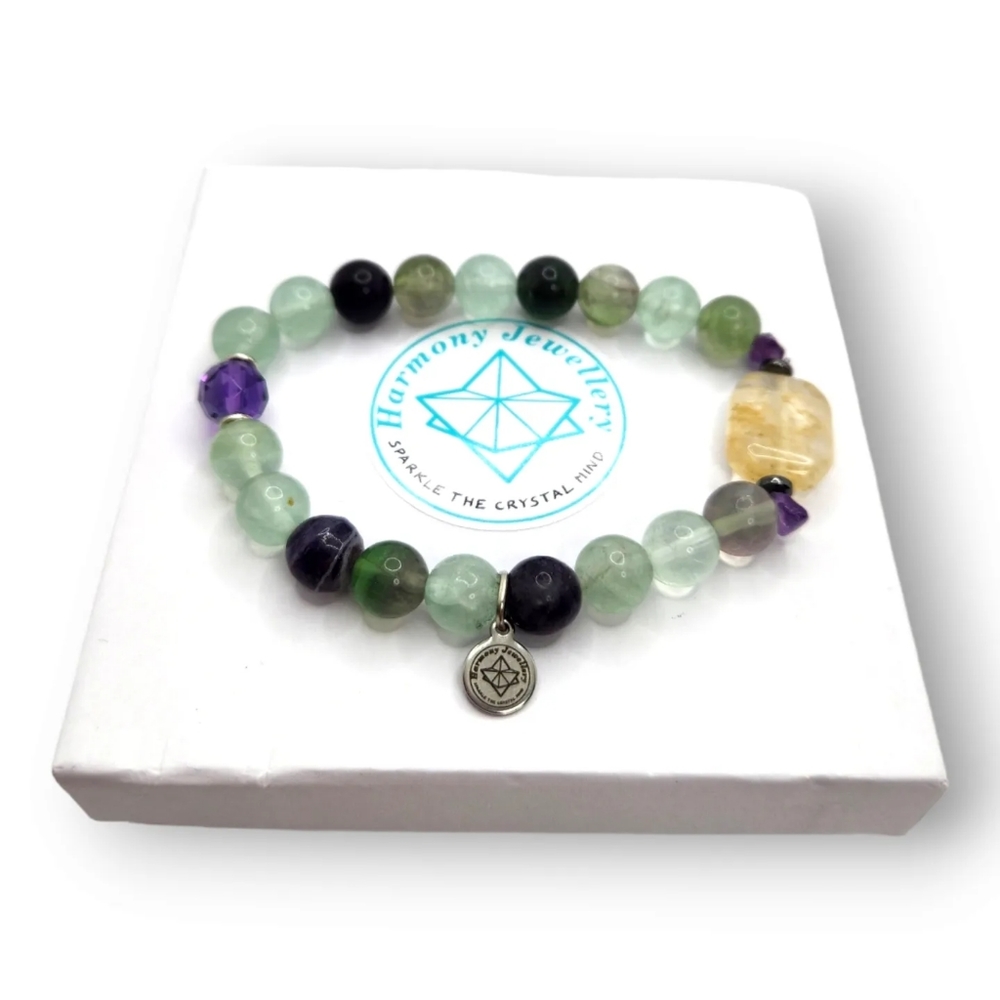 Rainbow Agate, Citrine, Harmony charm bracelet
